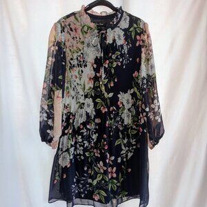 Jessica Howard 10W Navy Floral Pleated Trapeze Chiffon Dress